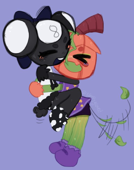 sleepygraved's tweet photo. nowe that ive fixed my gourdy sona , here’s a doodle of me and @BladeMinx ’s sonas together HEHEE (surprise!) it’s verye lazy but yk . im tired LOL #deadtoons #dandysproshipworld https://t.co/V7F8yt7C3Z