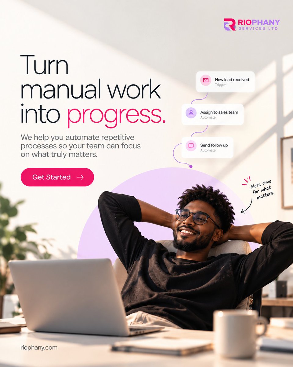riophany's tweet photo. Manual work adds up.

We help businesses turn repetitive processes into connected workflows, so your team spends less time chasing tasks and more time moving the business forward.

Less chasing. More progress.

#Riophany #WorkflowAutomation https://t.co/G4G3hVv9Zq