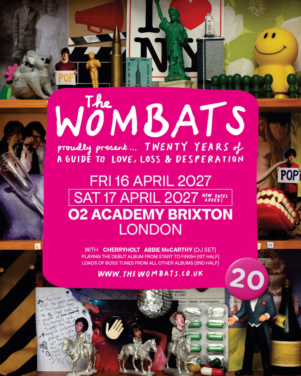 O2AcademyBrix's tweet photo. Tickets are on sale now for @thewombats special 20th anniversary celebration of their iconic debut album. A Guide to Love, Loss &amp; Desperation. 

Hear the album in full alongside all the fan faves at #O2AcademyBrixton on Fri 16 April. 

🎟️ https://t.co/V1qgkCHxMk https://t.co/9wiTx3Giap