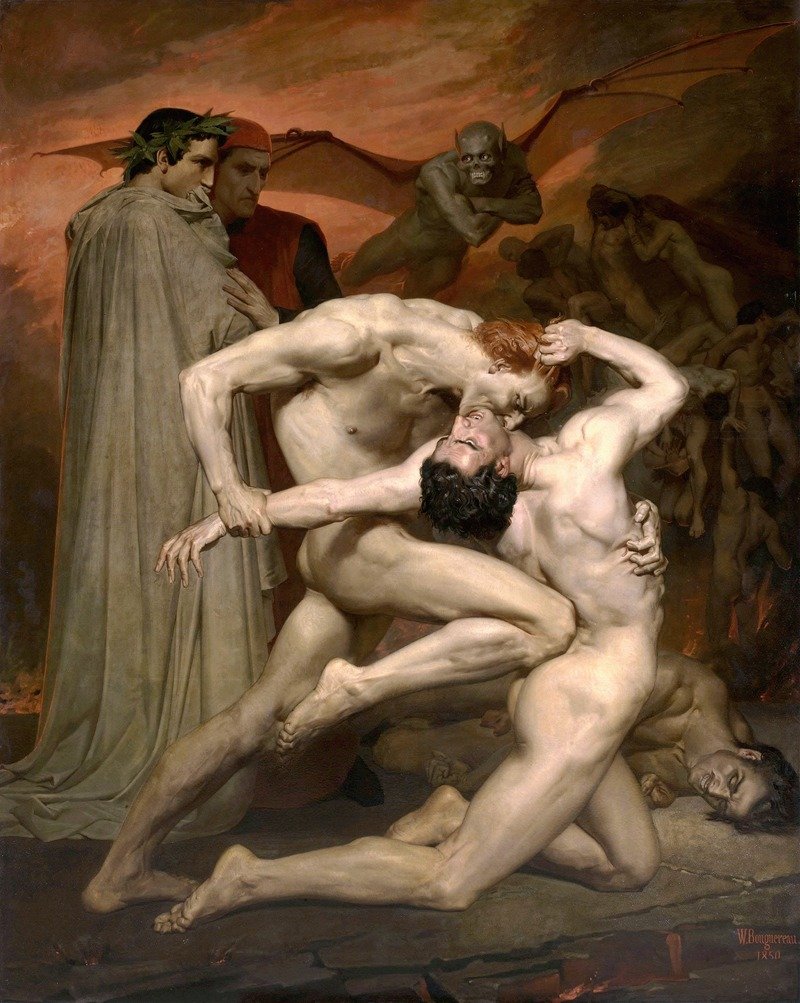 pantomathwar's tweet photo. Dante and Virgil in Hell (1850),William Bouguereau https://t.co/msVk2CAU0b