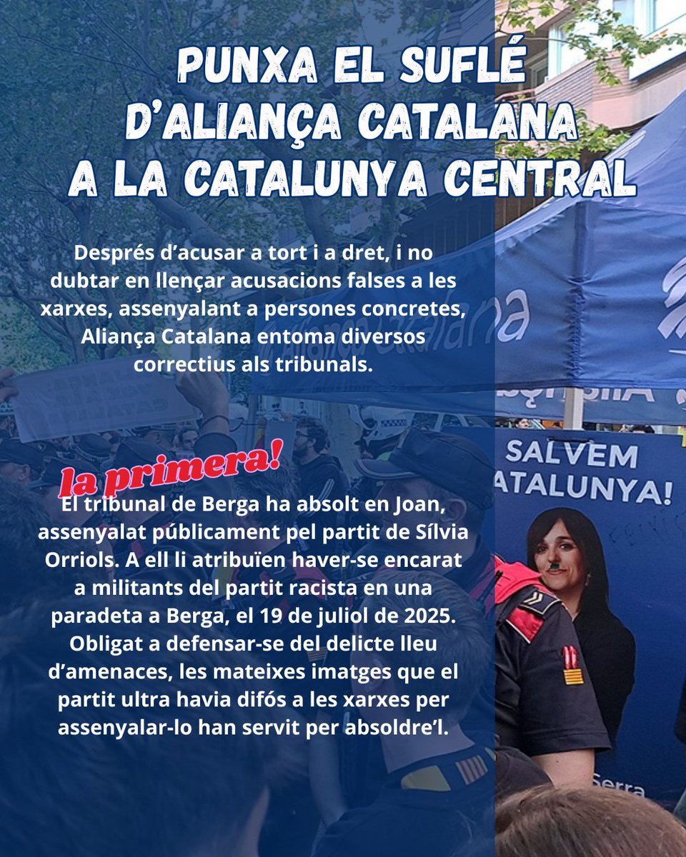 AlertaSolidaria's tweet photo. 🪡 Punxa el suflé d’Aliança Catalana a la Catalunya Central

Assenyalen persones, mostren cares i donen noms a les xarxes i als jutjats. Volen fer-nos por però avui anunciem que els hem guanyat en tres judicis i que no ens aturaran.

🌐 Més info, aquí:
https://t.co/pF2iBoR37k https://t.co/Vw7DS1Pbhl