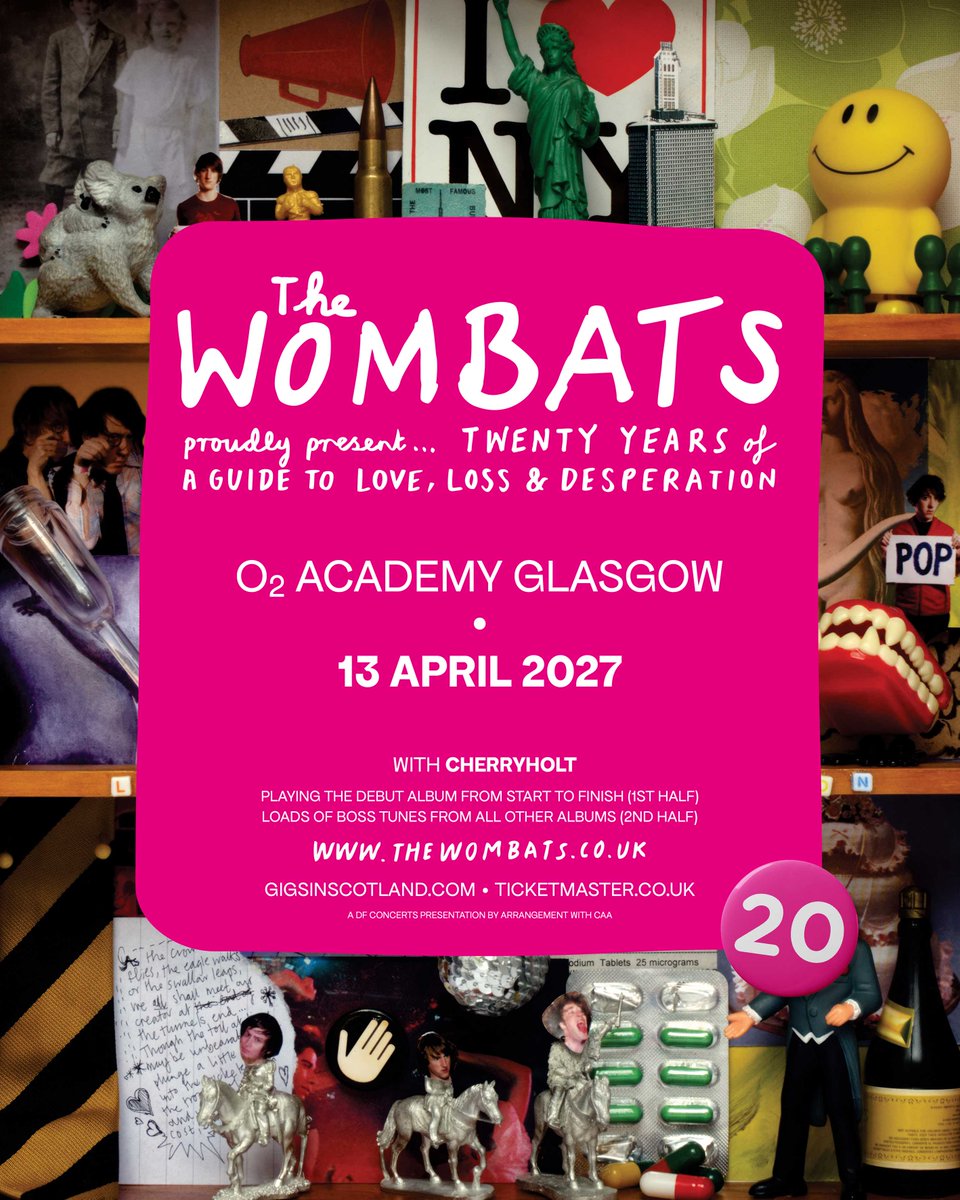 O2AcademyGla's tweet photo. @wombatsofficial 'Twenty Year of A Guide to Love, Loss and Desperation' here Tuesday 13 April 2027.

Tickets on sale NOW-https://t.co/cvDmv66VqO https://t.co/EyPqRhuatu