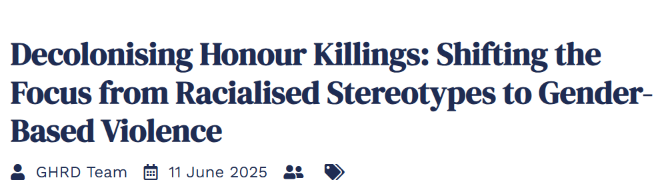 RoisinMichaux's tweet photo. A Dutch NGO has called for the decolonisation of honour killings in Western countries. 

"Responses should centre ...complicity of the State in upholding patriarchal standards, rather than focusing on cultural essentialism or reductive beliefs about religion and culture."

https://t.co/XKWdV3Lx27