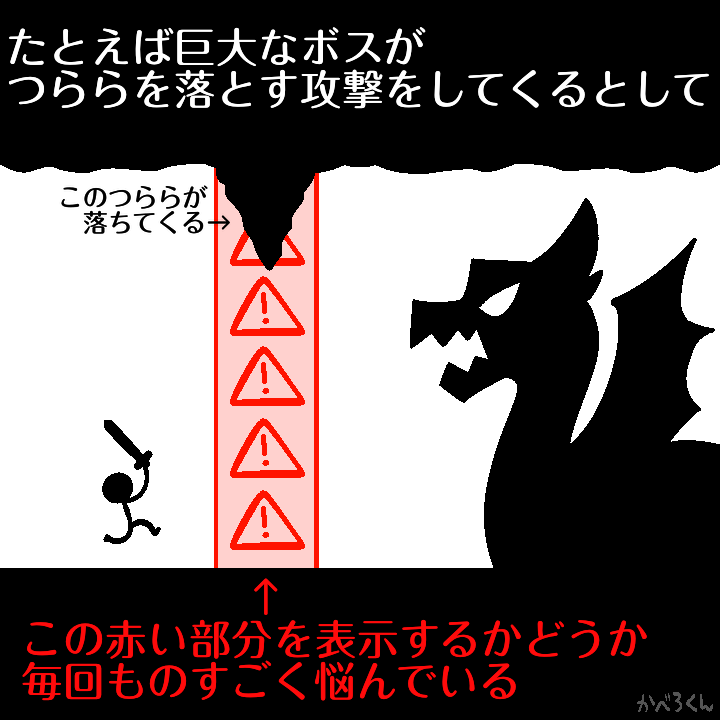 kaberokun_k's tweet photo. 「知恵と勇気で巨大なボスと戦うゲーム」が「とにかく赤い部分を避けまくるゲーム」にならないか不安で不安で

#ゲーム制作 https://t.co/67Qx884vfO