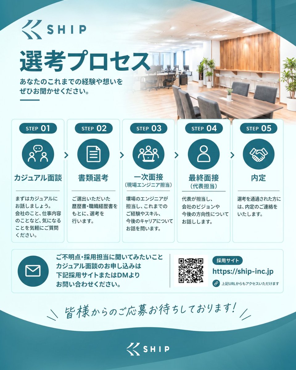 ship_official06's tweet photo. 📢 SHIPでは、一緒に成長できるエンジニアを募集しています

募集内容,SHIPの魅力,選考フローは、画像をチェック！
SHIPに興味を持っていただけた方は、ぜひお気軽にお問い合わせください✨

たくさんのご応募お待ちしております！

#SHIP #エンジニア採用 #エンジニア募集 #カジュアル面談実施中 https://t.co/4lW5HXYrwh