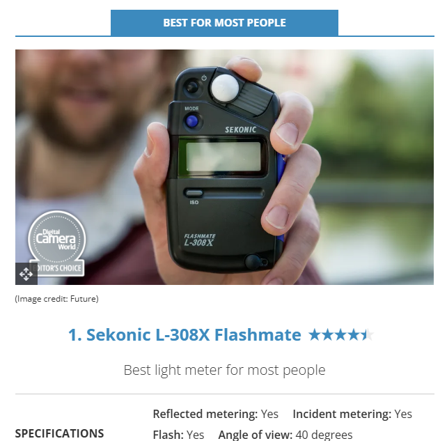 sekonic_jp_lm's tweet photo. 【🎉祝🎉】

写真・映像機器分野において世界最大級の規模と影響力を持つ英国大手Webメディア「Digital Camera World」の記事「Editor's choice（写真撮影に最適な露出計2026）」にて
セコニック露出計 L-308X が1位に選ばれました！
https://t.co/u4oB0XyB18 

総合的なおすすめにL-308X, そのほかL-398A、プロフェッショナル向けにL-858Dがランクインしています。

#セコニック #露出計 #l308x #l398a #l858d 
#DigitalCameraWorld #Editorschoice #England #Bath