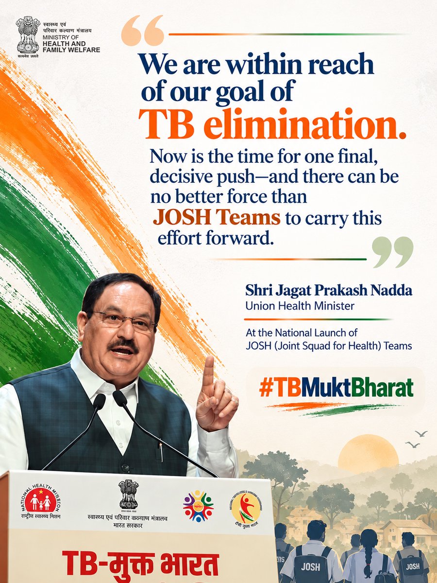 tbalertindia's tweet photo. युवा भारत के जोश और दृढ़ संकल्प से टीबी उन्मूलन के प्रयासों को मिल रही है नई ऊर्जा!

युवा शक्ति और जनभागीदारी से प्रेरित JOSH Teams समुदायों में टीबी जागरूकता बढ़ाने, शीघ्र निदान को प्रोत्साहित करने और उपचार संबंधी सहयोग को मजबूत बनाने की दिशा में सक्रिय हैं।

#JOSH #TBMuktBharat https://t.co/JD5w7dgQyC