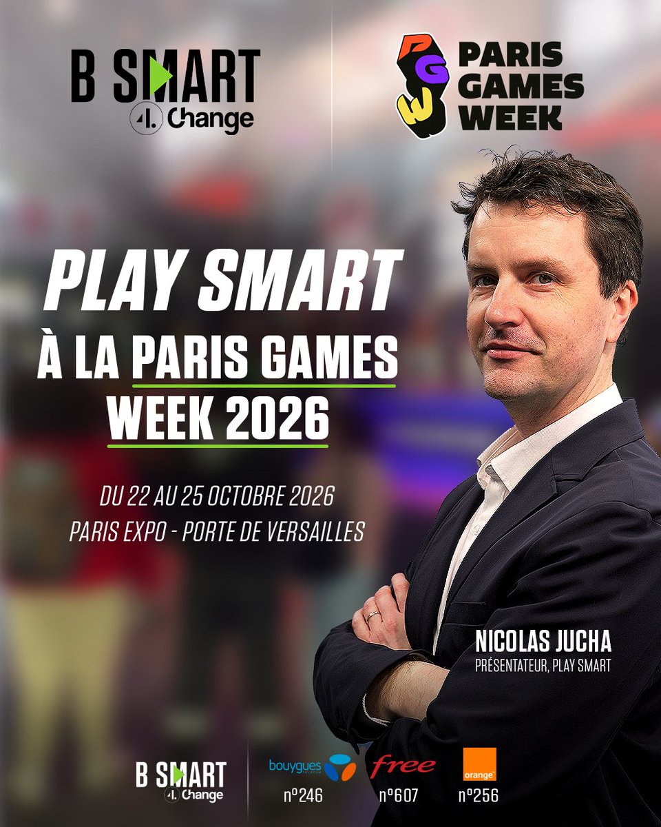 B_SMART_TV's tweet photo. 🕹️ L'industrie du jeu vidéo à l'honneur sur @B_SMART_TV depuis la @ParisGamesWeek

🎥 @B_SMART_TV délocalise son plateau à la Paris Games Week, l'un des plus grands événements en France consacrés au jeu vidéo et à son industrie, qui se déroulera du 22 au 25 octobre 2026 à Paris Expo, Porte de Versailles. 

Retrouvez bientôt nos émissions tournées sur place et animées par @NJucha, présentateur de #playsmart, l'émission qui donne la parole aux dirigeants du secteur.

#playsmart #parisgamesweek #pgw2026