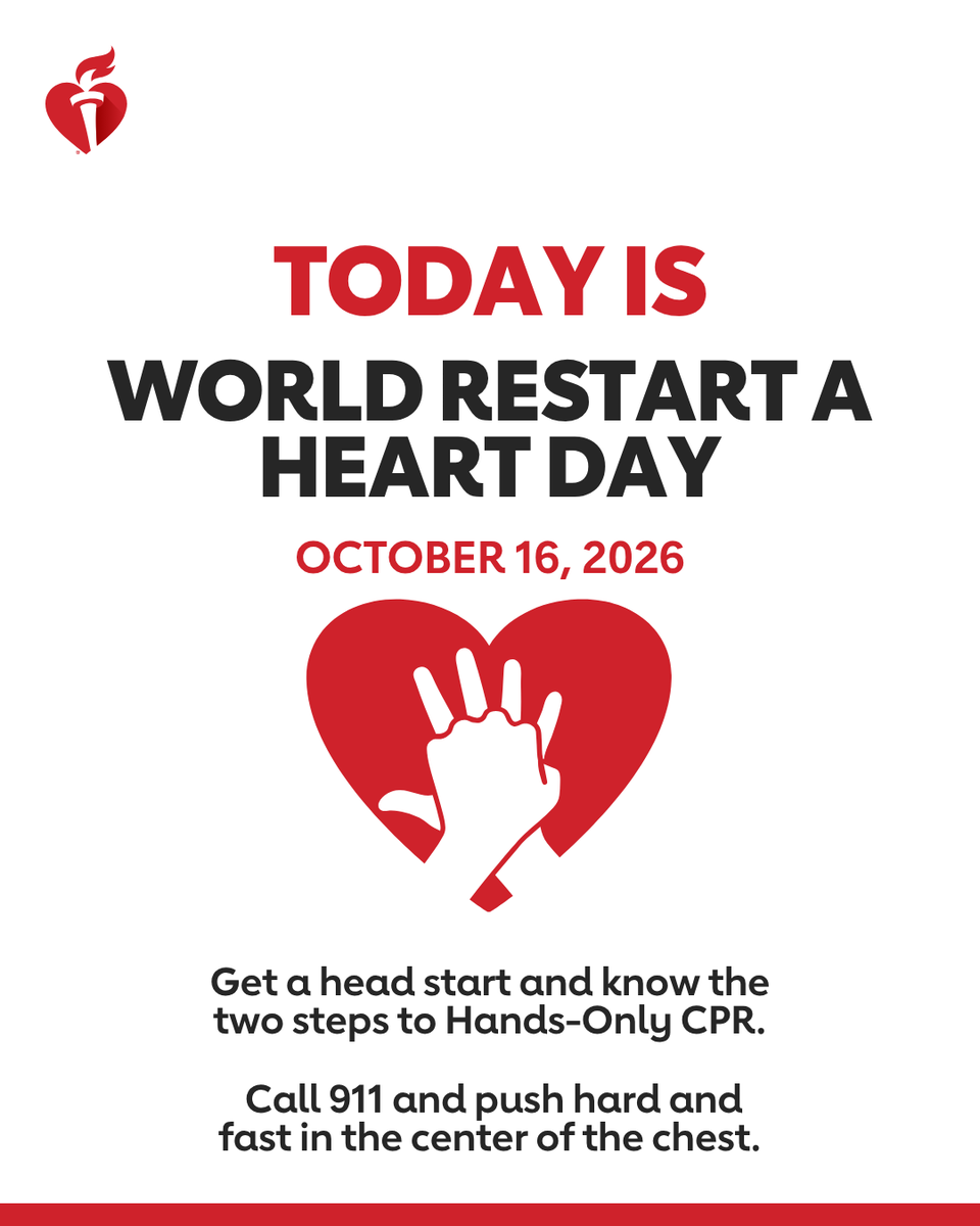 GoRedForWomen's tweet photo. You don’t need to be a medical professional to save a life. Anyone can perform CPR. Even you.  

Just know two simple steps. If a teen or adult collapses, call 911 and push hard and fast in the center of the chest. https://t.co/cvYROBhQp7