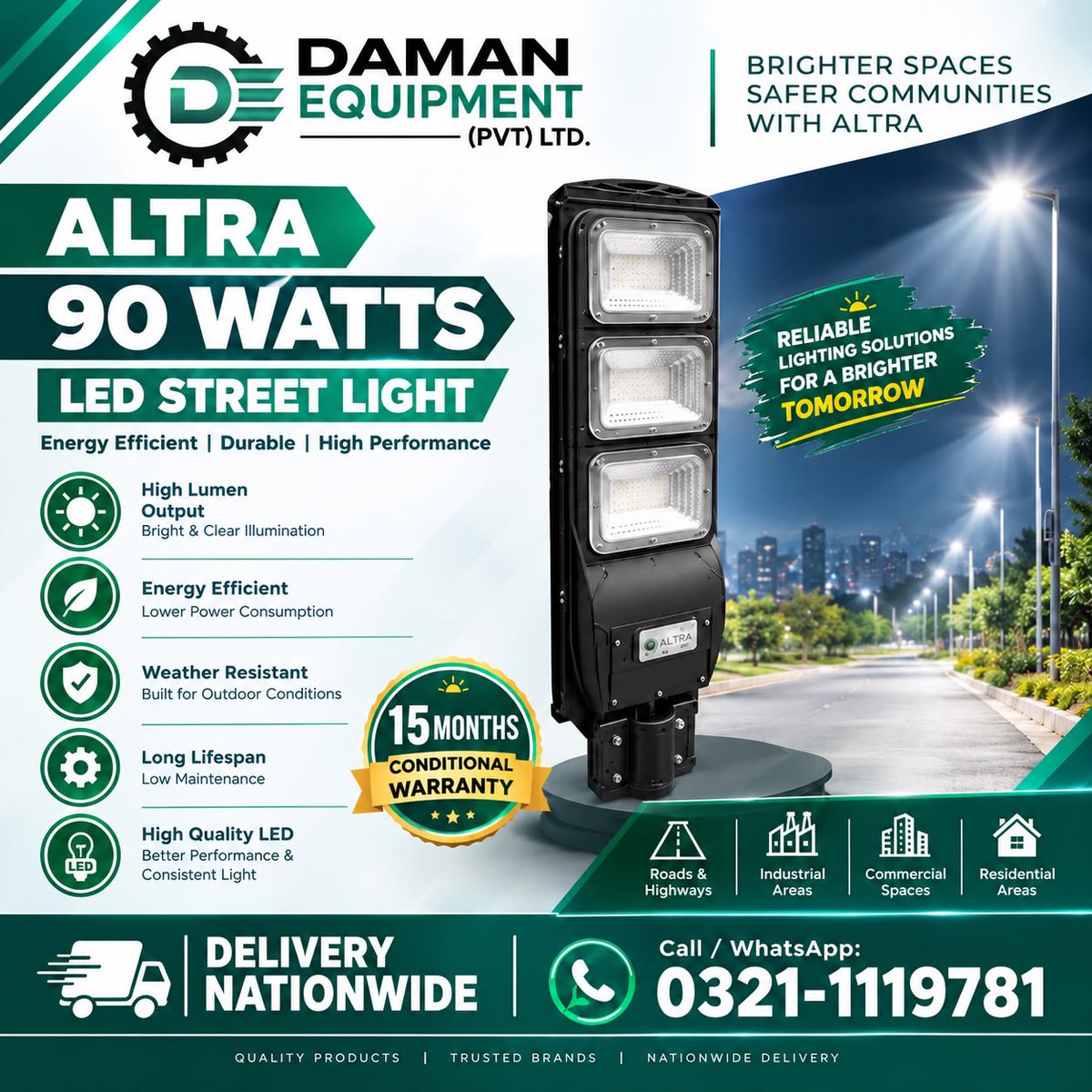 Damanequipment1's tweet photo. Meet the ALTRA 90W LED Street Light by Daman Equipment built for roads, housing societies, commercial spaces & industrial projects.
Energy-efficient
Weather-resistant
15-month conditional warranty
π΅π° Nationwide delivery
π² 0321-1119781
#LEDStreetLight #ProcurementPakistan https://t.co/UVa05Twbhr