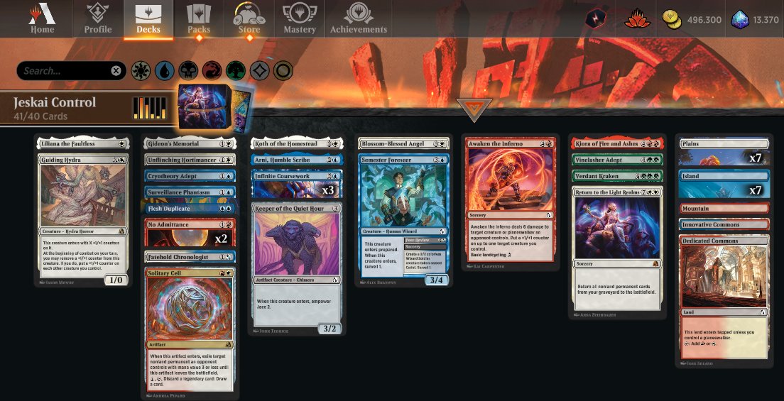 AlfaceVerde's tweet photo. #22 º🏆 de REALITY FRACTURE

Jeskay Control 4-1
Deck com bastante controle, e uma estratégia para o late game bem pesada, caso se prolongue o game.

#mtg #magicthegathering #mtga #magicarena #realityfracturemtg #mtgrealictyfracture #mtgfra #framtg https://t.co/FiIpqwyM9J