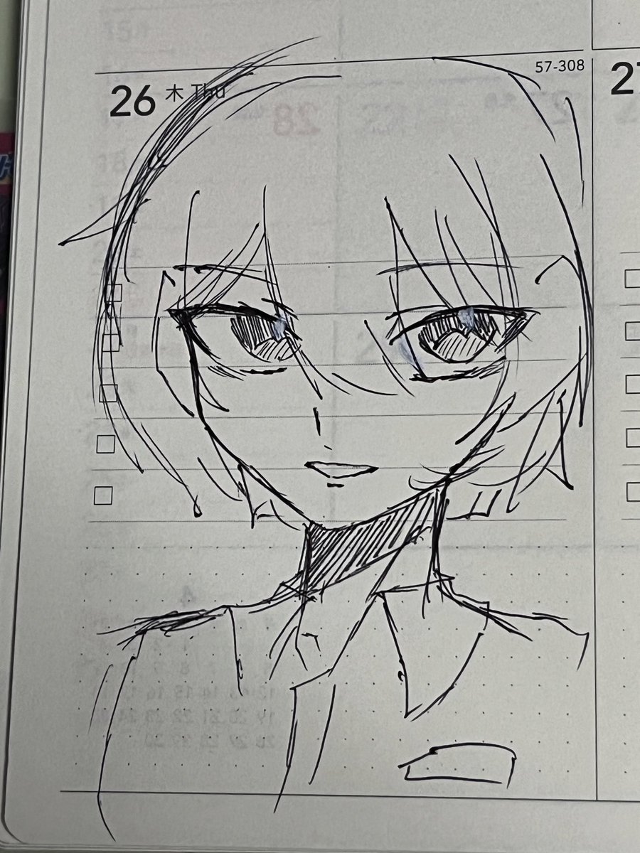 watagasinoa's tweet photo. これは授業終わり前、先生がなかなか帰ってこなくて暇になって描いた🗻くん
ちょっと髪型違うヨ！⚠️ https://t.co/ba21pW0qPl