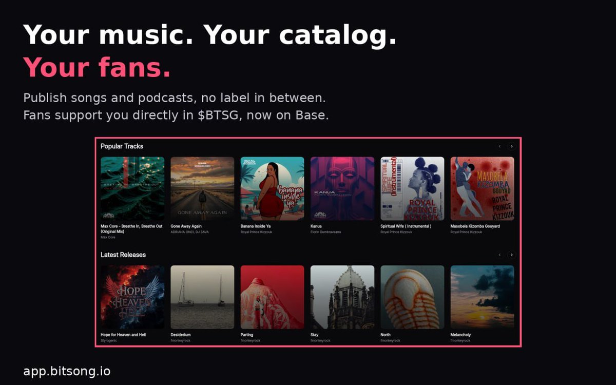 BitSongOfficial's tweet photo. A $100K advance for five albums is this week's debate. For independent artists the bigger question isn't the size of the check, it's who controls the catalog and who sees the numbers.

On BitSong you publish your own songs and podcasts, no label in between, and fans support you directly in $BTSG, now bridgeable to @base