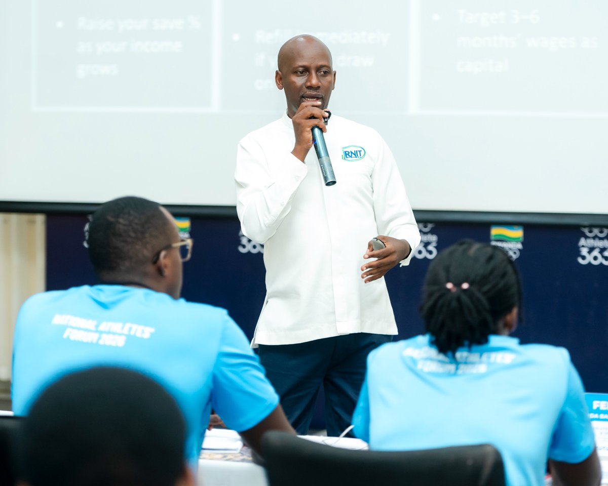 RwandaOlympic's tweet photo. Day 2 of the National Athletes' Forum began with a session on financial literacy, delivered by Mr. Ruziga Masantura Emmanuel, Head of Marketing and Sales at Rwanda National Investment Trust. https://t.co/OrNs3janyn