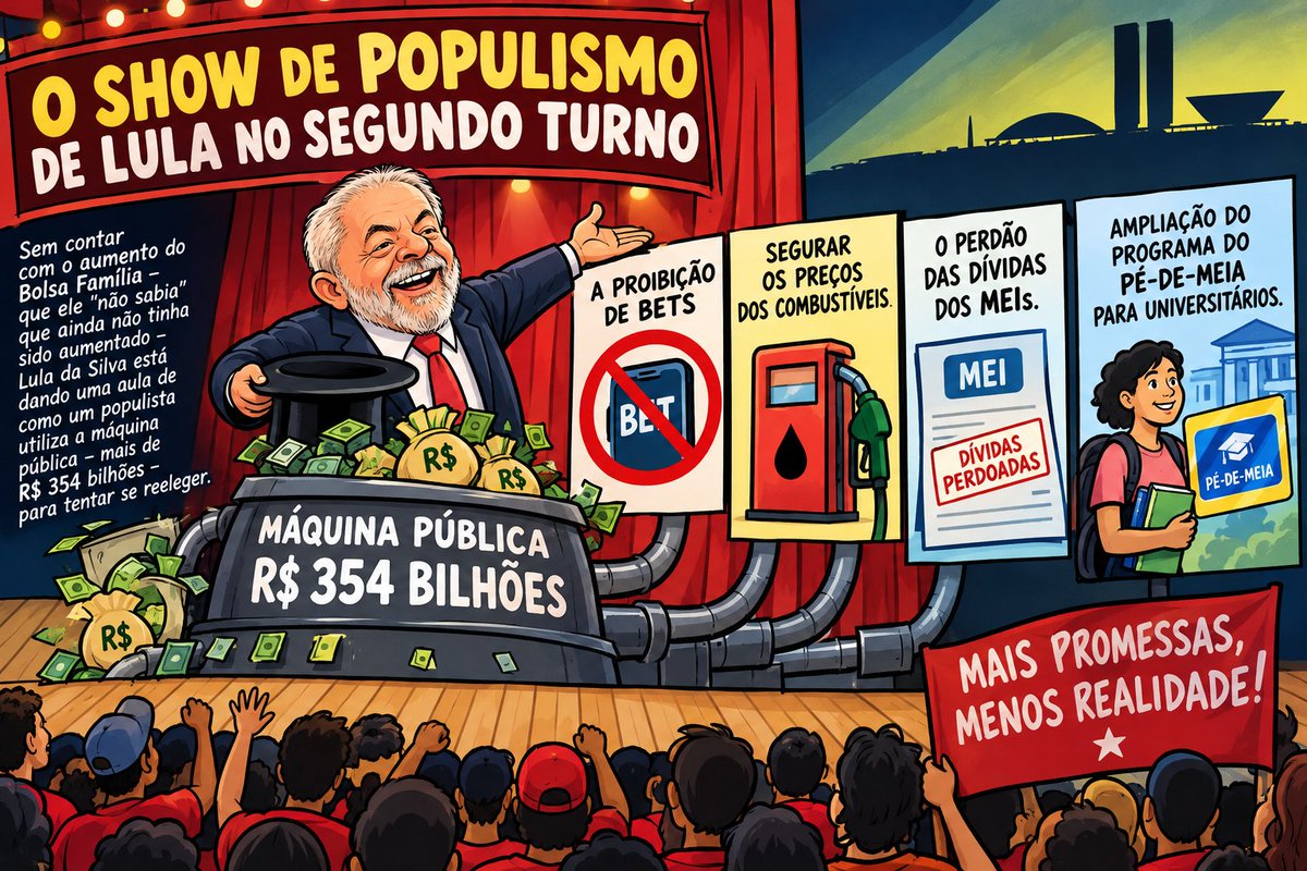 GenPauloChagas's tweet photo. O SHOW DE POPULISMO DE LULA NO SEGUNDO TURNO 

Sem contar com o aumento do bolsa família – que ele "não sabia" que ainda não tinha sido aumentado – Lula da Silva está dando uma aula de como um populista utiliza a máquina pública – mais de R$ 354 bilhões – para tentar se reeleger. https://t.co/mvXBhyEDiP