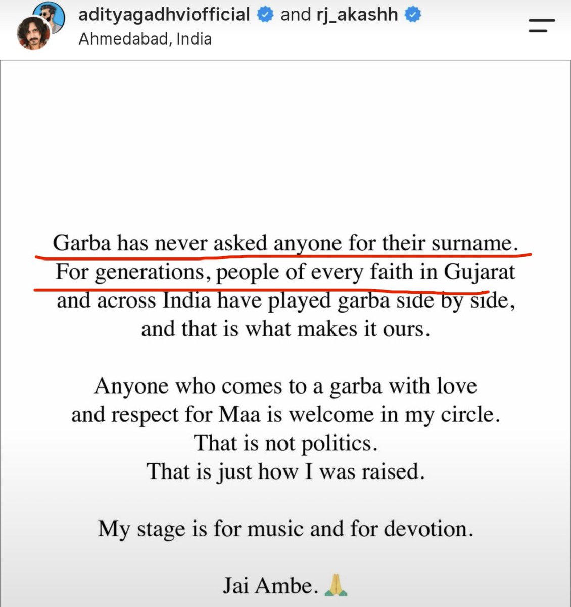 TrulyMonica's tweet photo. One of the most popular Gujarati singers Aditya Gadhvi has this to say on participation of non-Hindus in Garba. Hindu celebs are civilisationally blind. Commercial interest is all that matters to them. https://t.co/0epmu5P35q