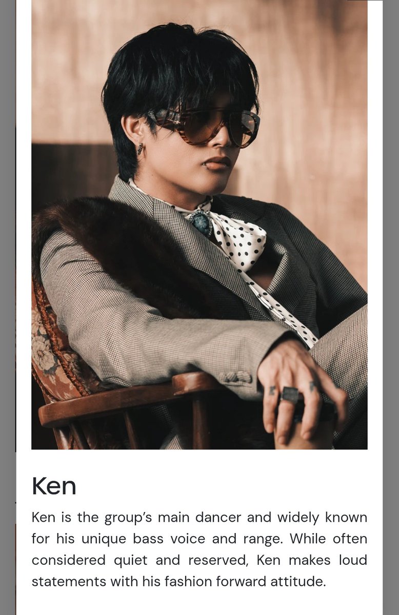 FELIPsusonID's tweet photo. #SB19_KEN UPDATE | 160626

On SB19 Profile:
“Ken is the group’s main dancer and widely known for his unique bass voice and range. While often considered quiet and reserved, Ken makes loud statements with his fashion forward attitude.”

© 1Z (web)

#FELIP @felipsuperior
#SB19 https://t.co/qXNK3U2SAk