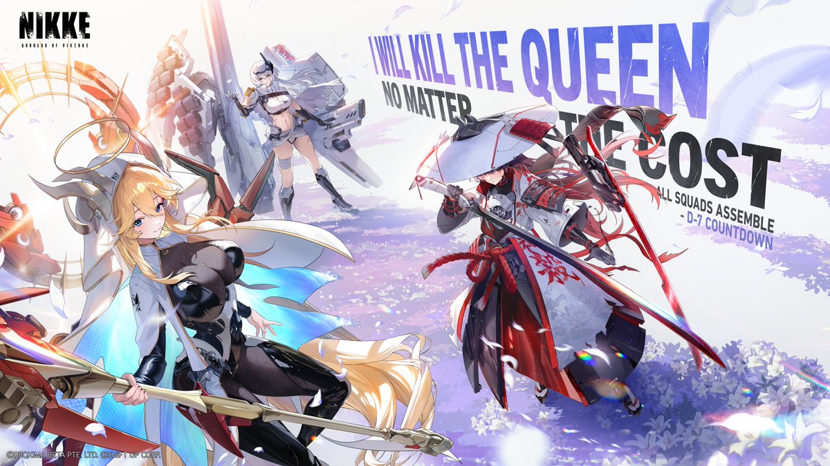 NIKKE_en's tweet photo. 【Goddess of Victory Assemble Countdown】

“The Goddess of Victory—the Goddess Squad.”

For the hope of humanity, here we stand.

7 days to go until all squads assemble.

#NIKKE4thAnniversary https://t.co/bHoyqNPjdT