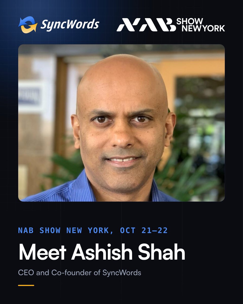 syncwords's tweet photo. We'll be at NAB Show New York, Oct 21–22. Come and see live captions, subtitles and AI dubbing up close. Book a time: https://t.co/bD7suFtGLL #NABShowNY https://t.co/r0wHzc1D6P