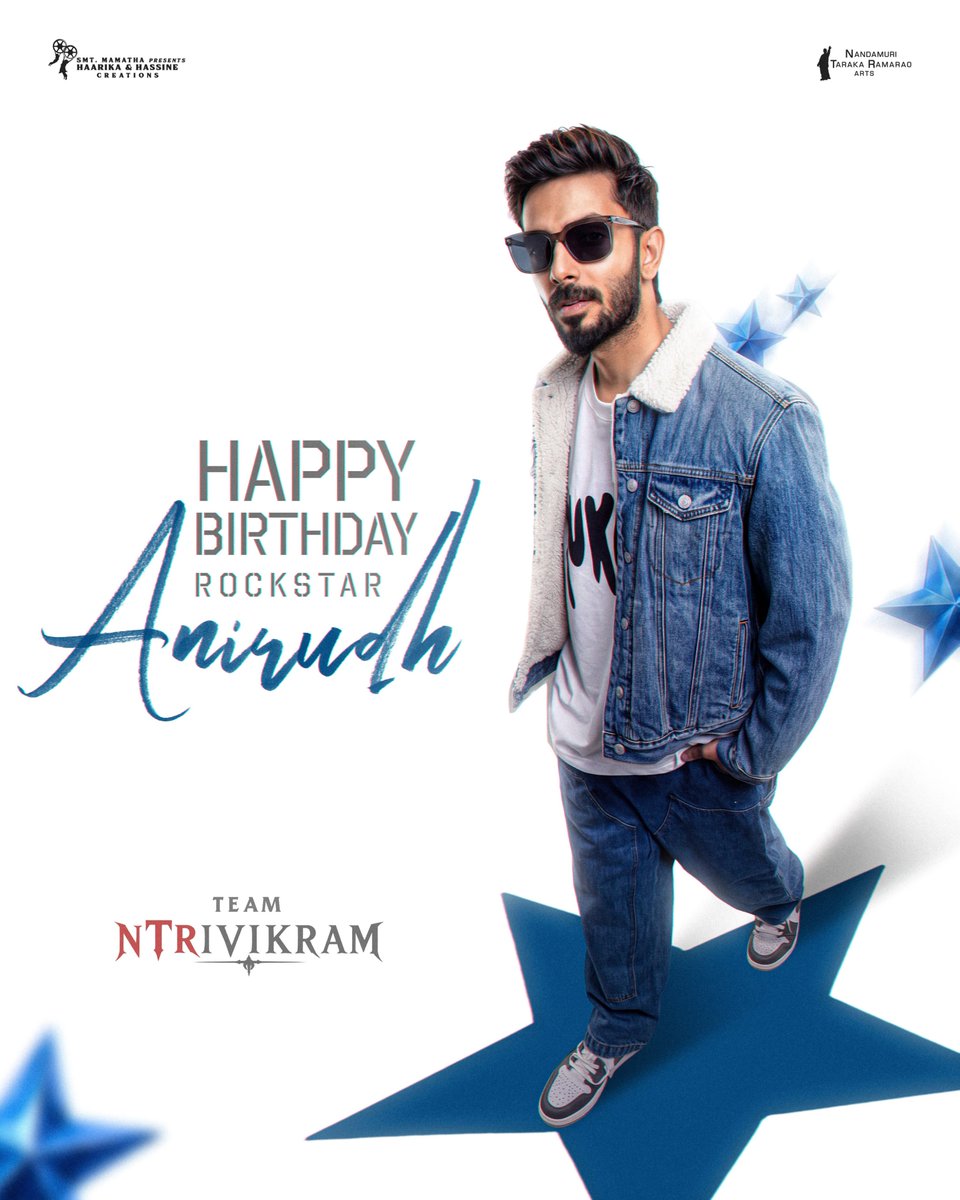 vamsikaka's tweet photo. Team #NTRxTRIVIKRAM Wishes the one and only sensation @anirudhofficial a very Happy Birthday 💥💥

Man of Masses @tarak9999 #Trivikram #SRadhaKrishna @NANDAMURIKALYAN @haarikahassine @NTRArtsOfficial @NTRxTrivikram https://t.co/FsB4kwDEsu