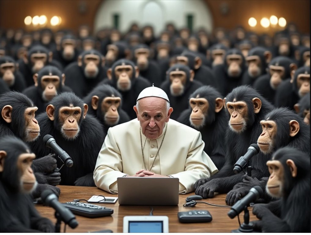 ProtecttheFaith's tweet photo. Jorge Bergoglio made it abundantly clear that there are two entities claiming the same space

The Catholic Church and the Ape of the Church

 They've co-existed since Vatican II

Now the Ape of the Church is attempting to eliminate the Catholic Church

Doesn't stand a chance