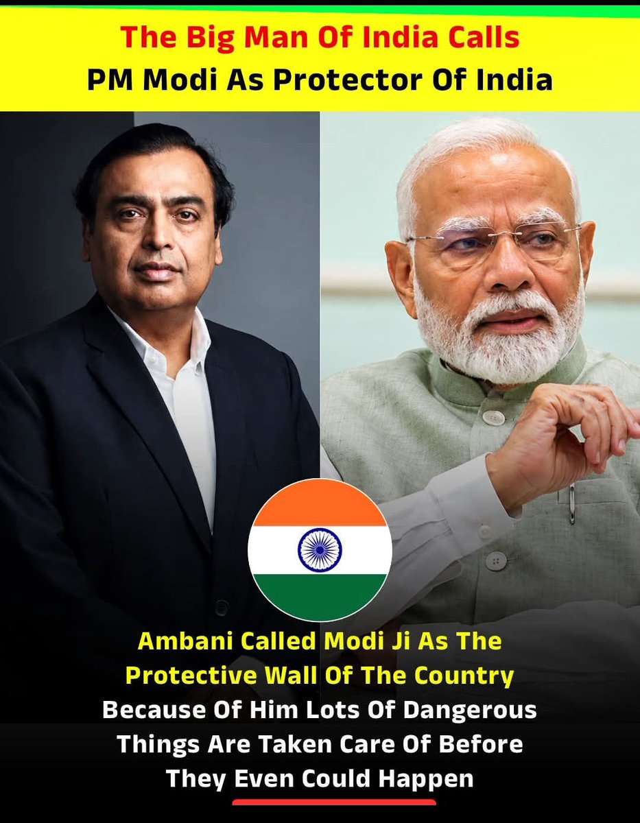 SanggitaT's tweet photo. When India's biggest industrialist speaks, he defines true leadership! Hailing Prime Minister Narendra Modi as the nation's "invincible protective wall," Mukesh Ambani pointed out that under his decisive watch, looming national threats and global crises are neutralized long before they can even touch the country.

 Shielding the motherland from external turbulence while steering rapid progress, that's what proactive, visionary governance looks like

@elonmusk thank you for your attention to this matter 😹😁