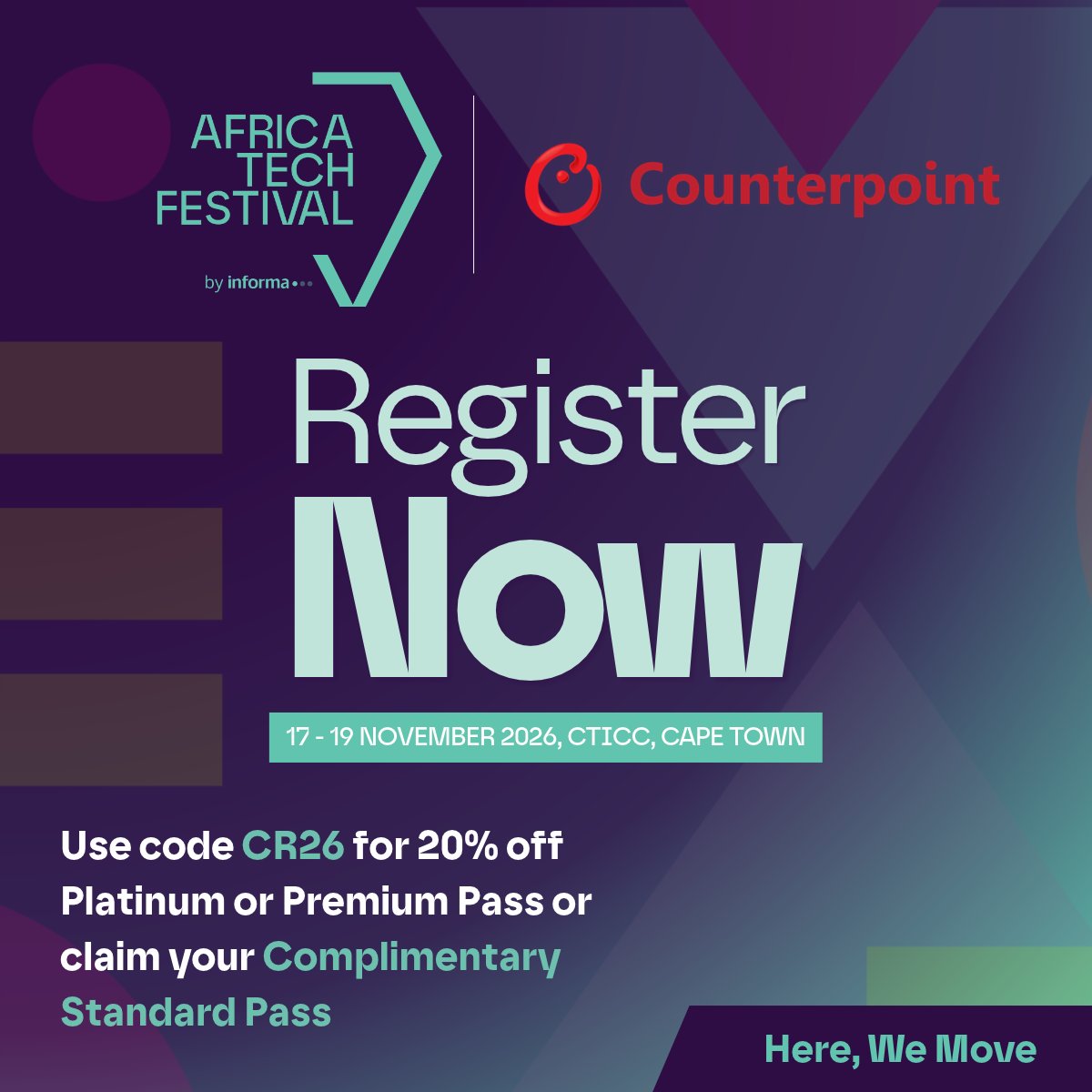 CounterPointTR's tweet photo. 𝗝𝗼𝗶𝗻 𝗔𝗳𝗿𝗶𝗰𝗮 𝗧𝗲𝗰𝗵 𝗙𝗲𝘀𝘁𝗶𝘃𝗮𝗹 𝟮𝟬𝟮𝟲. 𝗕𝗲 𝗽𝗮𝗿𝘁 𝗼𝗳 𝘁𝗵𝗲 𝗽𝗲𝗼𝗽𝗹𝗲 𝗯𝘂𝗶𝗹𝗱𝗶𝗻𝗴 𝘄𝗵𝗮𝘁'𝘀 𝗻𝗲𝘅𝘁 𝗳𝗼𝗿 𝘁𝗲𝗰𝗵𝗻𝗼𝗹𝗼𝗴𝘆 𝗶𝗻 𝗔𝗳𝗿𝗶𝗰𝗮.

𝖠𝖿𝗋𝗂𝖼𝖺 𝖳𝖾𝖼𝗁 𝖥𝖾𝗌𝗍𝗂𝗏𝖺𝗅 𝗋𝖾𝗍𝗎𝗋𝗇𝗌 𝗍𝗈 𝖢𝖺𝗉𝖾 𝖳𝗈𝗐𝗇 𝖿𝗋𝗈𝗆 𝟣𝟩-𝟣𝟫 𝖭𝗈𝗏𝖾𝗆𝖻𝖾𝗋 𝟤𝟢𝟤𝟨, 𝖻𝗋𝗂𝗇𝗀𝗂𝗇𝗀 𝗍𝗈𝗀𝖾𝗍𝗁𝖾𝗋 𝗍𝗁𝖾 𝗉𝖾𝗈𝗉𝗅𝖾, 𝗂𝖽𝖾𝖺𝗌 𝖺𝗇𝖽 𝗉𝖺𝗋𝗍𝗇𝖾𝗋𝗌𝗁𝗂𝗉𝗌 𝖻𝗎𝗂𝗅𝖽𝗂𝗇𝗀 𝖠𝖿𝗋𝗂𝖼𝖺'𝗌 𝖽𝗂𝗀𝗂𝗍𝖺𝗅 𝖿𝗎𝗍𝗎𝗋𝖾. 𝖡𝗎𝗂𝗅𝗍 𝖺𝗋𝗈𝗎𝗇𝖽 𝗌𝗂𝗑 𝖼𝗈𝗋𝖾 𝗉𝗂𝗅𝗅𝖺𝗋𝗌: 𝖳𝖾𝗅𝖾𝖼𝗈𝗆𝗌 & 𝖢𝗈𝗇𝗇𝖾𝖼𝗍𝗂𝗏𝗂𝗍𝗒, 𝖣𝖺𝗍𝖺 𝖢𝖾𝗇𝗍𝗋𝖾𝗌 & 𝖢𝗅𝗈𝗎𝖽 𝖲𝖾𝗋𝗏𝗂𝖼𝖾𝗌, 𝖠𝗋𝗍𝗂𝖿𝗂𝖼𝗂𝖺𝗅 𝖨𝗇𝗍𝖾𝗅𝗅𝗂𝗀𝖾𝗇𝖼𝖾, 𝖢𝗒𝖻𝖾𝗋𝗌𝖾𝖼𝗎𝗋𝗂𝗍𝗒, 𝖲𝗍𝖺𝗋𝗍𝗎𝗉𝗌, 𝖺𝗇𝖽 𝖣𝗂𝗀𝗂𝗍𝖺𝗅 𝖳𝗋𝖺𝗇𝗌𝖿𝗈𝗋𝗆𝖺𝗍𝗂𝗈𝗇, 𝗍𝗁𝖾 𝖿𝖾𝗌𝗍𝗂𝗏𝖺𝗅 𝖼𝗈𝗏𝖾𝗋𝗌 𝗍𝗁𝖾 𝗍𝖾𝖼𝗁𝗇𝗈𝗅𝗈𝗀𝗂𝖾𝗌, 𝗍𝗋𝖾𝗇𝖽𝗌 𝖺𝗇𝖽 𝗈𝗉𝗉𝗈𝗋𝗍𝗎𝗇𝗂𝗍𝗂𝖾𝗌 𝗆𝗈𝗏𝗂𝗇𝗀 𝗍𝗁𝖾 𝖼𝗈𝗇𝗍𝗂𝗇𝖾𝗇𝗍 𝖿𝗈𝗋𝗐𝖺𝗋𝖽. 𝖫𝖾𝖺𝖽𝗂𝗇𝗀 𝗌𝗉𝖾𝖺𝗄𝖾𝗋𝗌, 𝖾𝗑𝗉𝖾𝗋𝗍-𝗅𝖾𝖽 𝖽𝗂𝗌𝖼𝗎𝗌𝗌𝗂𝗈𝗇𝗌, 𝖺𝗇 𝗂𝗇𝗍𝖾𝗋𝗇𝖺𝗍𝗂𝗈𝗇𝖺𝗅 𝖾𝗑𝗉𝗈, 𝖺𝗇𝖽 𝗁𝗂𝗀𝗁-𝗏𝖺𝗅𝗎𝖾 𝗇𝖾𝗍𝗐𝗈𝗋𝗄𝗂𝗇𝗀, 𝖠𝖿𝗋𝗂𝖼𝖺 𝖳𝖾𝖼𝗁 𝖥𝖾𝗌𝗍𝗂𝗏𝖺𝗅 𝖼𝗈𝗇𝗇𝖾𝖼𝗍𝗌 𝗍𝗁𝖾 𝗅𝖾𝖺𝖽𝖾𝗋𝗌, 𝗂𝗇𝗇𝗈𝗏𝖺𝗍𝗈𝗋𝗌 𝖺𝗇𝖽 𝖻𝗎𝗌𝗂𝗇𝖾𝗌𝗌𝖾𝗌 𝗍𝗎𝗋𝗇𝗂𝗇𝗀 𝖺𝗆𝖻𝗂𝗍𝗂𝗈𝗇 𝗂𝗇𝗍𝗈 𝖺𝖼𝗍𝗂𝗈𝗇. 

𝗚𝗲𝘁 𝟮𝟬% 𝗼𝗳𝗳 𝗼𝗻 𝗣𝗿𝗲𝗺𝗶𝘂𝗺 𝗮𝗻𝗱 𝗣𝗹𝗮𝘁𝗶𝗻𝘂𝗺 𝗣𝗮𝘀𝘀 𝗼𝗿 𝗰𝗹𝗮𝗶𝗺 𝗮 𝗰𝗼𝗺𝗽𝗹𝗶𝗺𝗲𝗻𝘁𝗮𝗿𝘆 𝗦𝘁𝗮𝗻𝗱𝗮𝗿𝗱 𝗣𝗮𝘀𝘀. 𝗨𝘀𝗲 𝗰𝗼𝗱𝗲 𝗖𝗥𝟮𝟲 𝗮𝘁 𝗰𝗵𝗲𝗰𝗸𝗼𝘂𝘁. 

𝗥𝗲𝗴𝗶𝘀𝘁𝗲𝗿 𝗡𝗼𝘄
https://t.co/xh64YDt4AY

#AfricaTechFestival #ATF2026