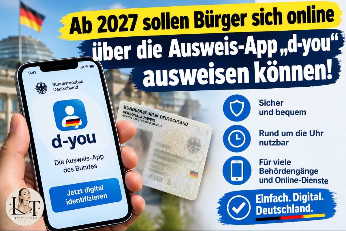 LilitThyra's tweet photo. Der Bundestag hat die gesetzliche Grundlage zur Einführung der digitalen Brieftasche beschlossen.

Ab 2027 sollen sich Bürger mit der „d-you“-App ausweisen können.

Zuerst kommt nur der digitale Personalausweis, später soll auch der Führerschein und andere Ausweispapiere dazu kommen!

Damit wurde der Grundstein für die absolute Massenüberwachung gelegt!