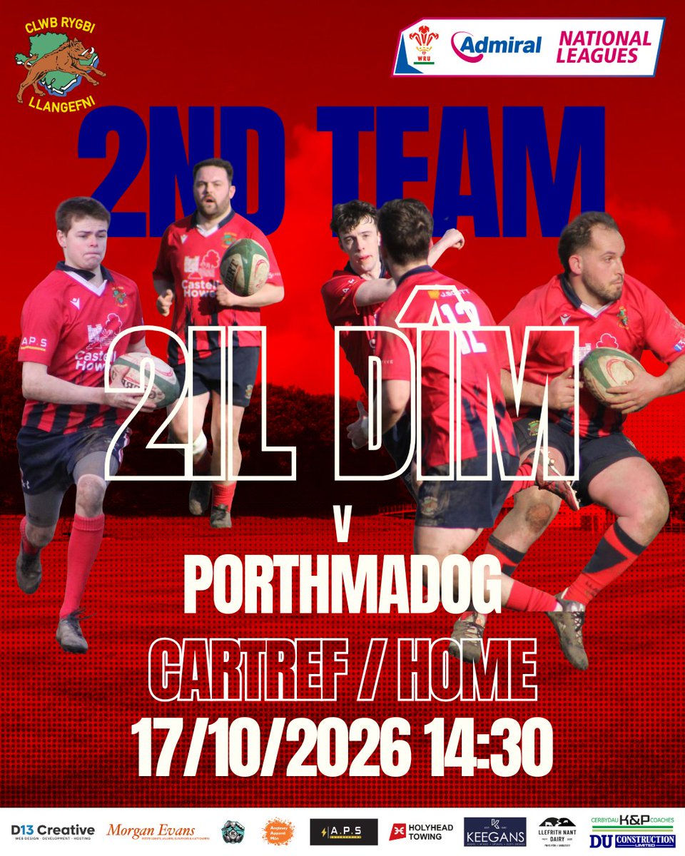 CRLlangefni's tweet photo. Gemau'r penwythnos i'r timau dynion - Weekend fixtures for the men's teams
📆 17/10/2026
⏱️ 14:30
Llandudno v 1af 🐗
2il 🐗 v Porthmadog https://t.co/c9DLh1pEAY