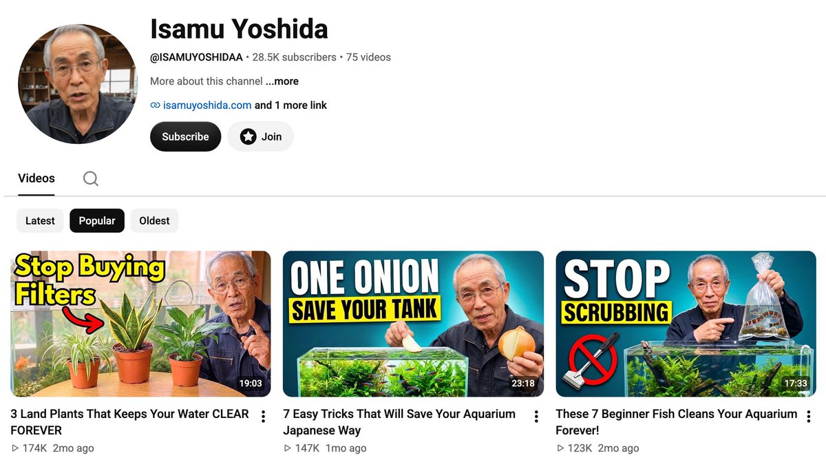 avatarchannels's tweet photo. most random niche i've seen

cheap "japanese way" fixes for your aquarium

an AI fish guy telling you to stop buying fish food

9.7k new subs in the last 30 days

sells a $29 aquarium manual

i track 800+ channels like this, free library in the replies https://t.co/SNetmnp8xI