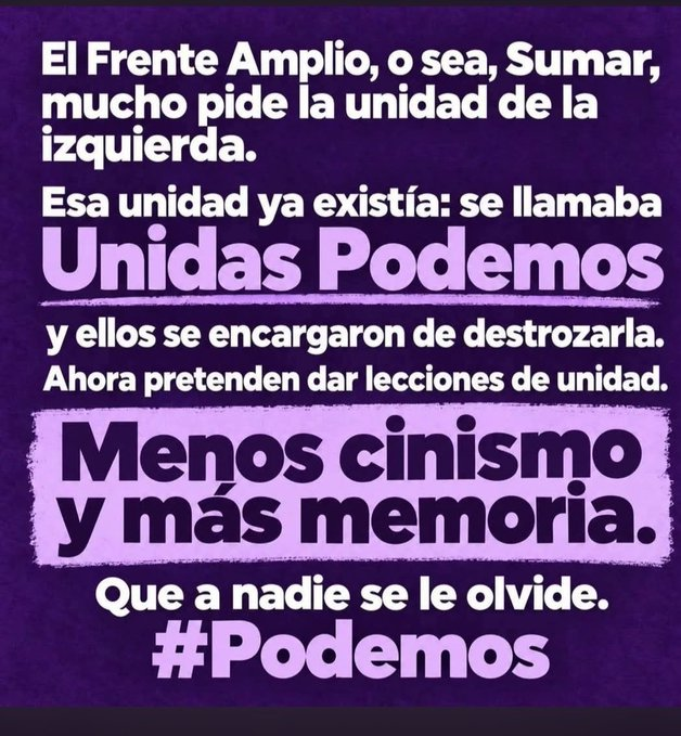 Antonperilon's tweet photo. Que NADIE te engañe ni te confunda
A UP no se las cargó la gente. Cada día subían más y eran más queridas por la gente
Y por eso el PSOE y sus AMOS buscaron traidores/as, que pudieran romperlas desde dentro
Traidores/as que formaron el ENGENDRO-Sumar y, ahora, el FA
Mentirosos/as https://t.co/kgZIUYh9fh