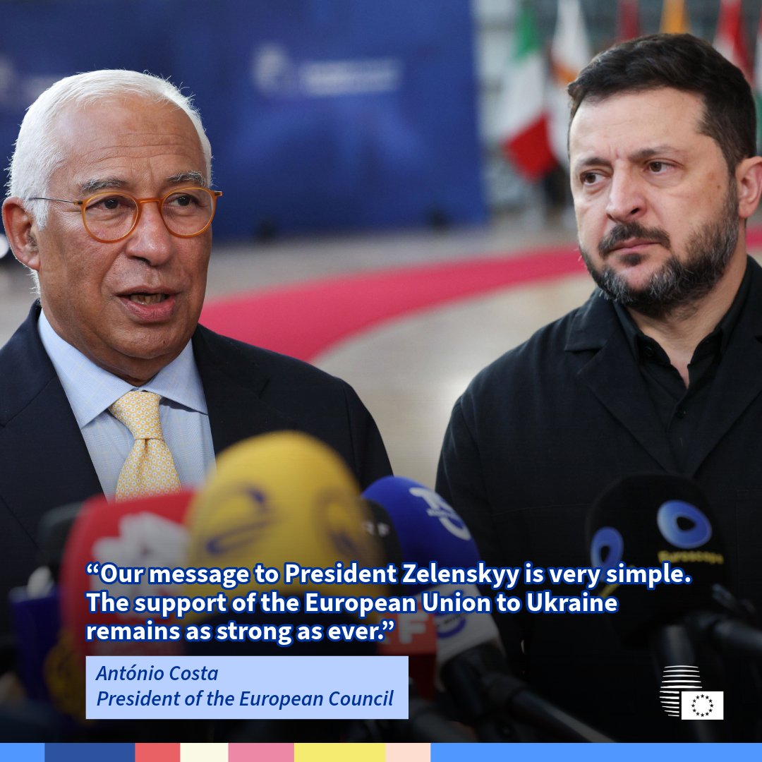 EUCouncil's tweet photo. The European Union’s support for Ukraine remains as strong as ever. 🇪🇺 🇺🇦

This is the message delivered today by @eucopresident  António Costa at #EUCO https://t.co/9XfJTd38FP