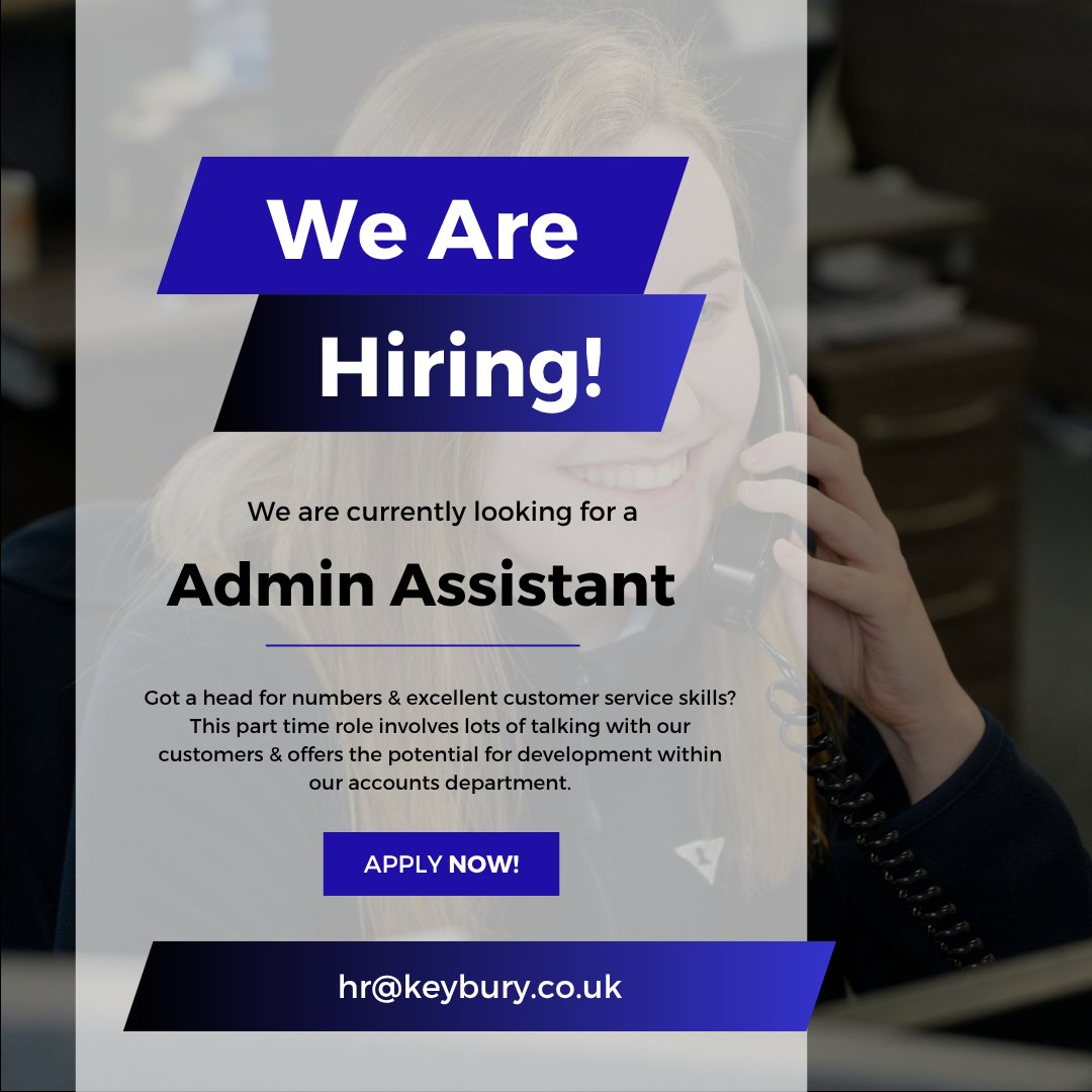 KeyburyFS's tweet photo. We're recruiting! 

Part time Admin Assistant with a head for numbers &amp; great customer service skills

9am-1pm Mon-Fri 

📍Keighley

Apply: hr@keybury.co.uk

#KeighleyJobs #WeAreHiring #Keighley #WestYorkshire https://t.co/u0tWAb2p8c