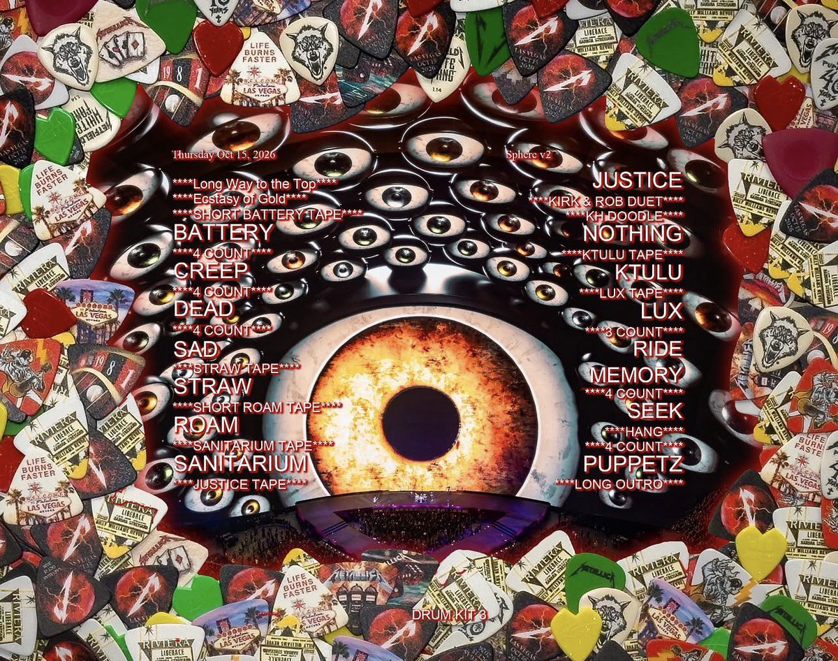 MetSince1981's tweet photo. 🔥METALLICA EN LAS VEGAS 🇺🇸🔥
Finalizada la quinta noche de @metallica en su residencia en la @spherevegas de Las Vegas, este fue su set list.
La próxima presentación es el 17 de Octubre.
#Metallica #SphereVegas #MetallicaSphere #LifeBurnsFaster #MS81 #METALLICASince1981 https://t.co/EMlYKnaU2l