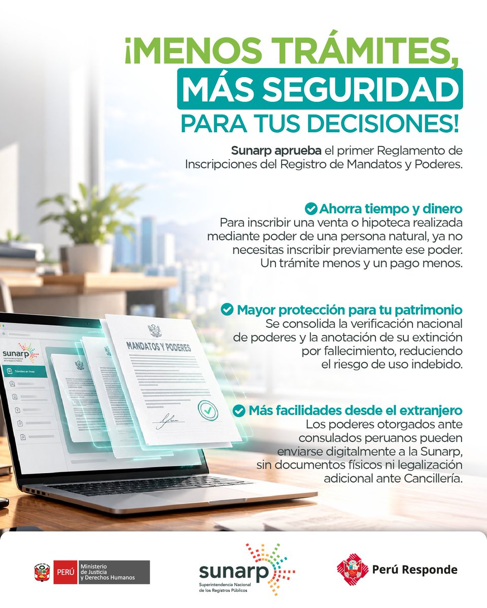 SunarpOficial's tweet photo. ✅ Reglamento de Mandatos y Poderes: reglas más claras y mayor seguridad jurídica.

✅ SIR Minero Web: modernizamos la gestión del Registro de Derechos Mineros, .

🔎 Más información:
📄 https://t.co/u5xuh2ws0m 
📥 https://t.co/7wkTyXdF7a

#Sunarp32Años https://t.co/cbcCBKOjED