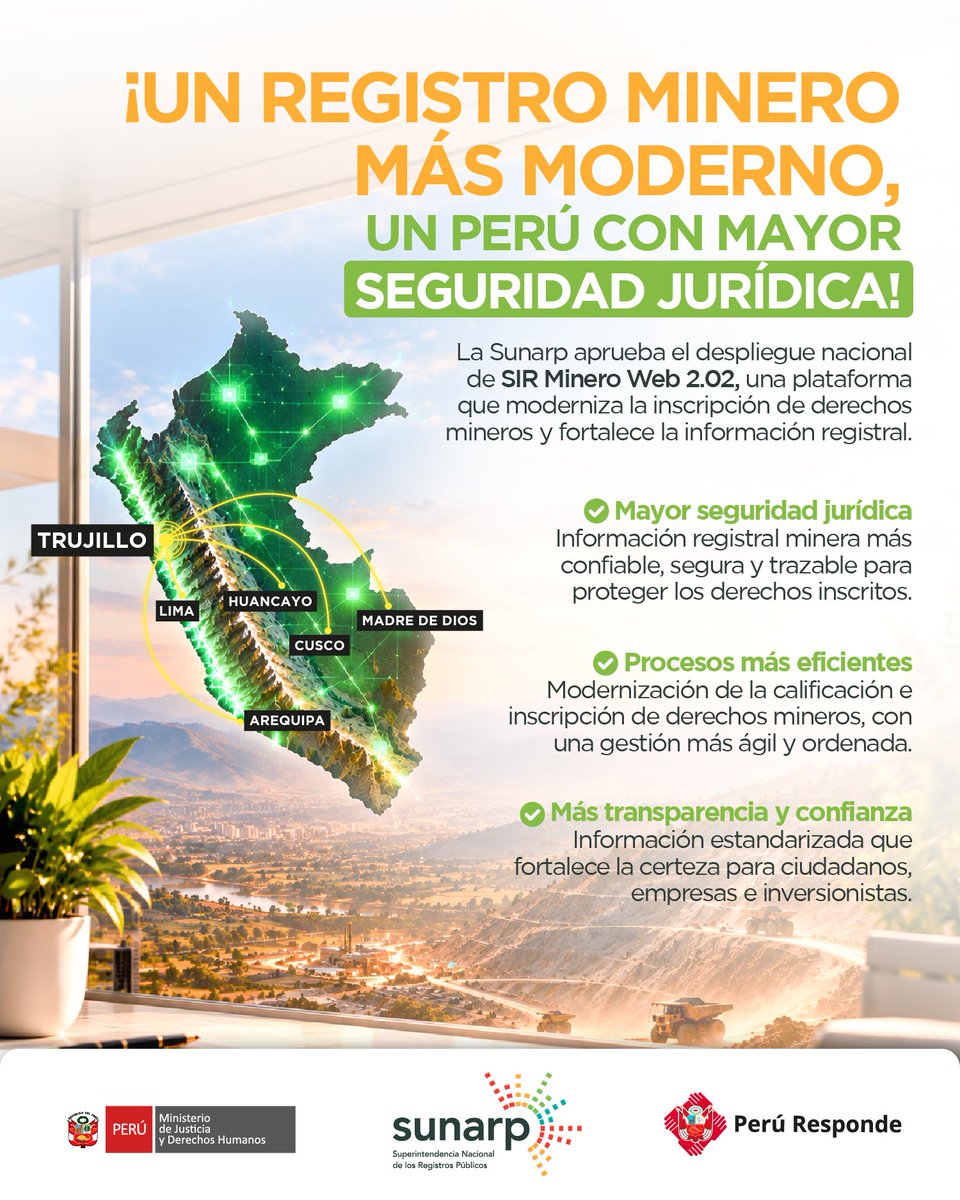 SunarpOficial's tweet photo. ✅ Reglamento de Mandatos y Poderes: reglas más claras y mayor seguridad jurídica.

✅ SIR Minero Web: modernizamos la gestión del Registro de Derechos Mineros, .

🔎 Más información:
📄 https://t.co/u5xuh2ws0m 
📥 https://t.co/7wkTyXdF7a

#Sunarp32Años https://t.co/cbcCBKOjED