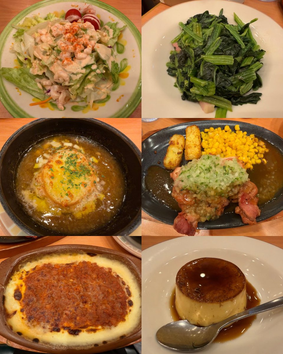 kosugi_lunch's tweet photo. サイゼリヤのおすすめメニューだけで、AIに税込み2000円に収まるオリジナルコースを考えてもらった💡

前菜①：小エビのサラダ
前菜②：ほうれん草のソテー
スープ：たまねぎのズッパ
主菜：若鶏のディアボラ風
主食：ミラノ風ドリア
デザート：イタリアンプリン

詳しくはリプ欄に🔗 https://t.co/0jAmeXbBj0