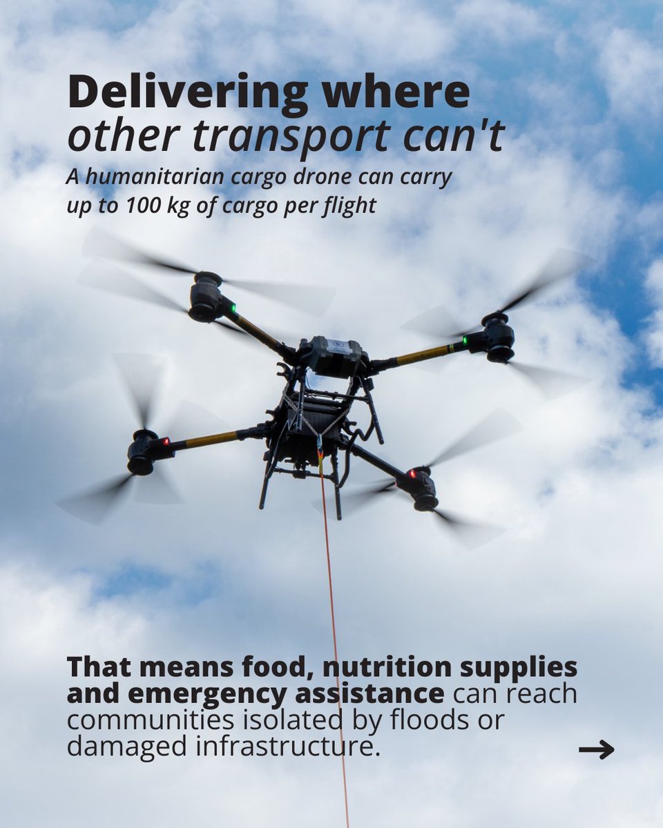 WFP_UNHAS's tweet photo. How does @WFP deliver food when there's no road?

Meet the Humanitarian Cargo Drones: a technology recently used in #Nepal to reach cut off communities isolated by floods and damaged infrastructure.

Swipe to see how they work ➡️

#WorldFoodDay https://t.co/zP5TqBvO7Z