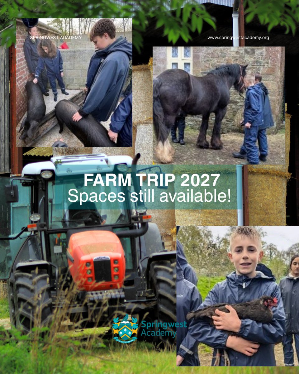 SpringwestA's tweet photo. Year 7 &amp; 8 Farm Trip - Spaces still available!

A few places remain for our residential trip to Nethercott House Farm in Devon!

📅 12th–16th April 2027

Secure your place with a £50 deposit via ParentPay.

For a trip letter, see Ms Doffman in C107. Don't miss out! https://t.co/gMfuuUm9qE