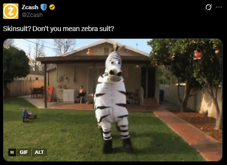 TechTalksFvucc's tweet photo. while digging into Zcash, i found out that zebras were actually chosen as its mascot

https://t.co/5FXj2xKg1p

the reasoning is pretty cool

individual zebras are harder to identify when they're moving together in a herd, which fits the whole idea of anonymity

and Zcash still uses zebras all over their posts, even the random zebra memes get pretty good engagement

it's not just some random animal either, zebras have been part of Zcash's identity for years

that's where the game concept came from