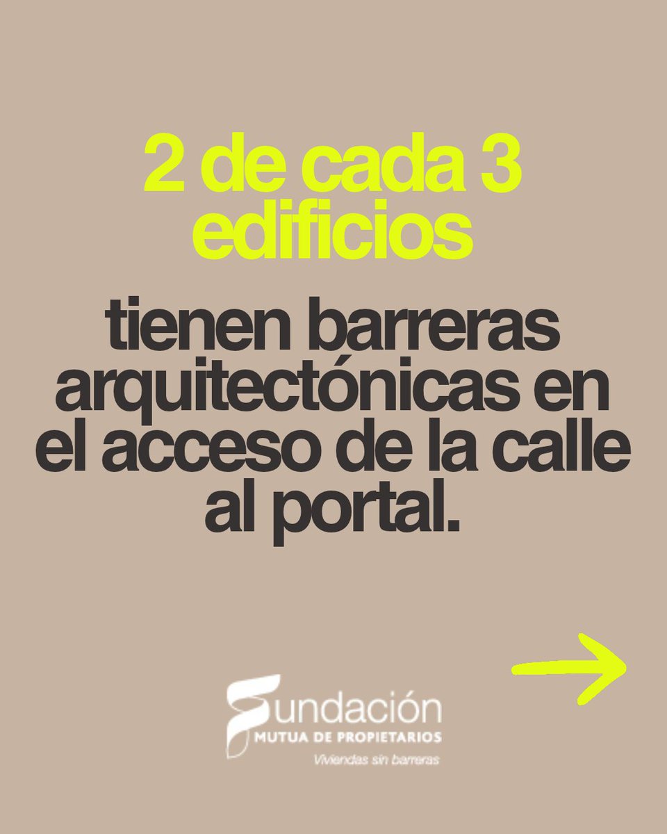 FundacionMdP's tweet photo. 🏢 Casi el 70 % de los edificios  de viviendas presentan barreras arquitectónicas antes de llegar al portal.

Los escalones, los desniveles y las características del acceso pueden convertirse en barreras que dificulten la movilidad y la autonomía de muchas personas.

Con la app  Zero Barreras, cualquier persona puede medir estos elementos y contribuir a mejorar el conocimiento sobre la accesibilidad de nuestros edificios.

#MideConZeroBarreras #FundaciónMutuaDePropietarios #Accesibilidad #ViviendasAccesibles
--
🏢 Gairebé el 70 % dels edificis d’habitatges presenten barreres arquitectòniques abans d’arribar al portal.

Els esglaons, els desnivells i les característiques de l’accés poden convertir-se en barreres que dificultin la mobilitat i l’autonomia de moltes persones.

Amb l’app Zero Barreras, qualsevol persona pot mesurar aquests elements i contribuir a millorar el coneixement sobre l’accessibilitat dels nostres edificis.

#MideConZeroBarreras #FundaciónMutuaDePropietarios #Accessibilitat #HabitatgesAccessibles