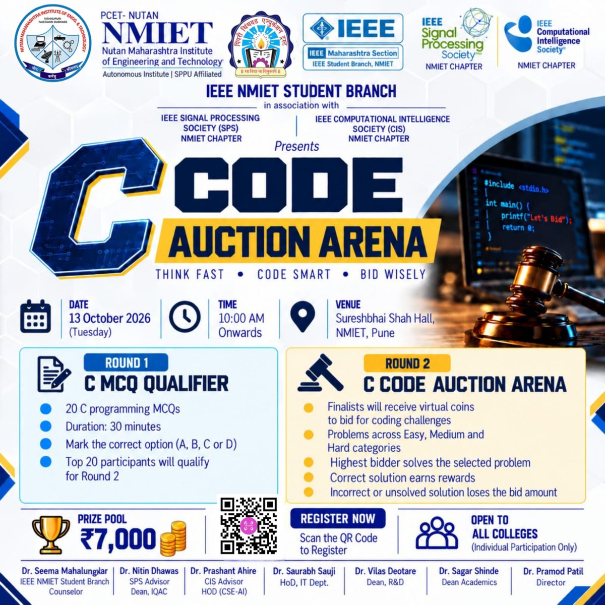 NMIETPUNE's tweet photo. ๐ NMIETโs C Code Auction Arena 2026 brought together 168 students to compete in coding and problem-solving! ๐ป
Congratulations to Krishna Puri, Jayesh Varade & Asmita Nagargoje! ๐
#NMIET #IEEE #CodingCompetition #CProgramming https://t.co/0N1L5QabL2