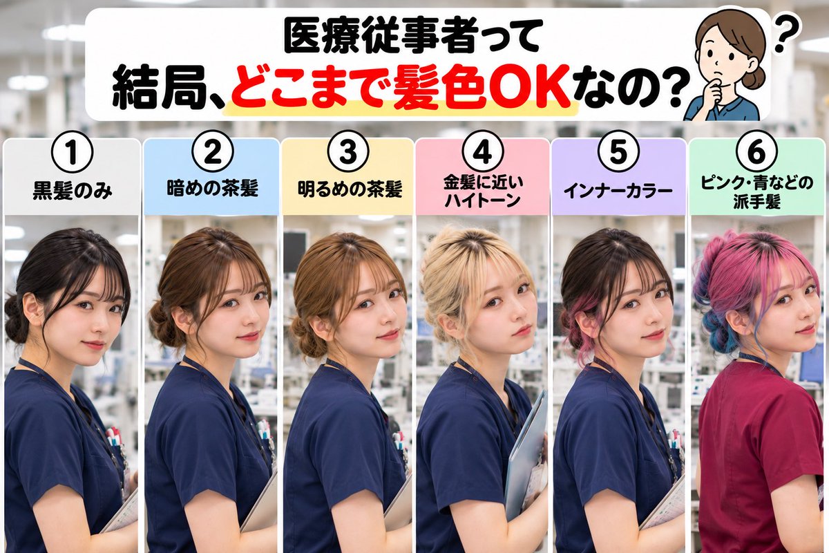 rihazousan99's tweet photo. 医療従事者って

結局、どこまで髪色OKなの？ https://t.co/PPyqoYrLpU