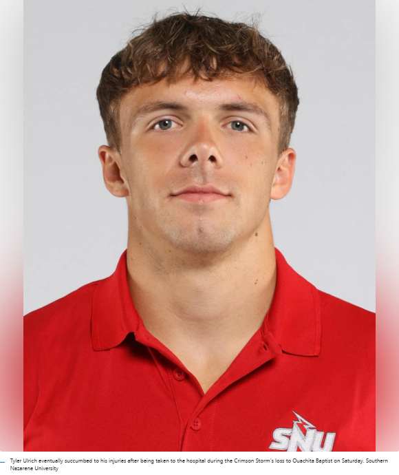 GuntherEagleman's tweet photo. 🚨 HEARTBREAKING: Tyler Ulrich, a sophomore defensive back at Southern Nazarene University, has died from a traumatic injury he suffered during a game last Saturday.

His father, Mark Ulrich, wrote: "It is with a heavy heart I am writing to say the Lord called Tyler this morning at 11:13am."

SNU head coach Dustin Hada: "Man of God, ultimate example of quiet strength, loyal, worker, joyous. That's who Tyler was!!"

Tyler was a Texas kid from Azle who played hard and loved Jesus even more. He ran his race and he's home now. Please pray for the Ulrich family and his teammates.

RIP Tyler.