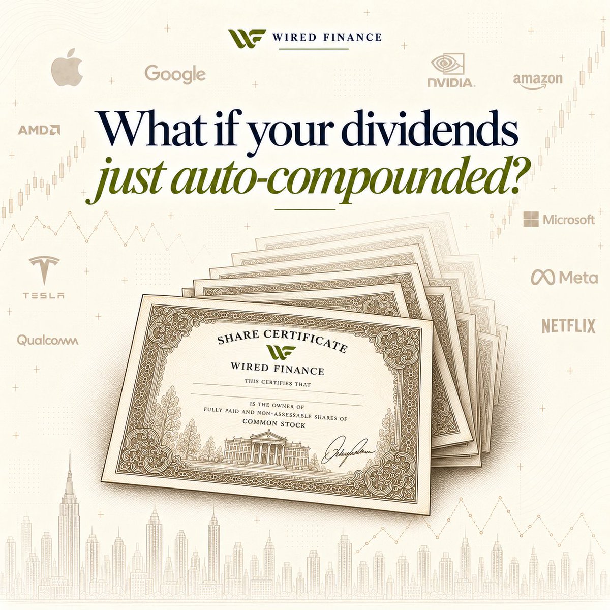 wiredfi's tweet photo. Imagine holding a stock for 10 years and never having to worry about reinvesting its dividends 📜

At $WIRED, when the underlying stock pays a dividend, it's designed to go right back into your position. 

You can just keep holding 🤝

Sounds pretty convenient, right? It is 😉 https://t.co/X2Pm7dhxyA