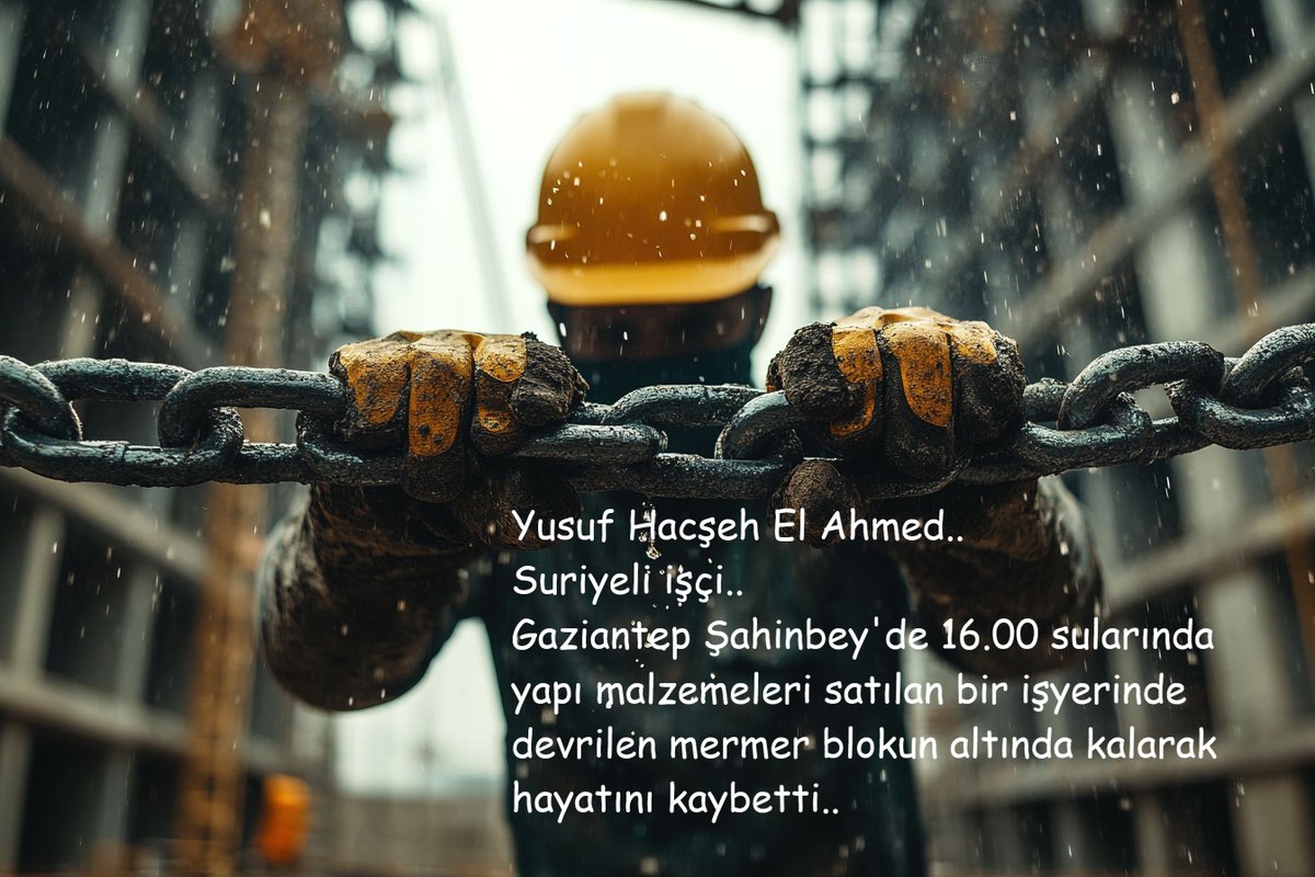 isigmeclisi's tweet photo. Yusuf Hacşeh El Ahmed..
Suriyeli işçi..
Gaziantep Şahinbey'de 16.00 sularında yapı malzemeleri satılan bir işyerinde devrilen mermer blokun altında kalarak hayatını kaybetti.. https://t.co/2HRh2A7l6W