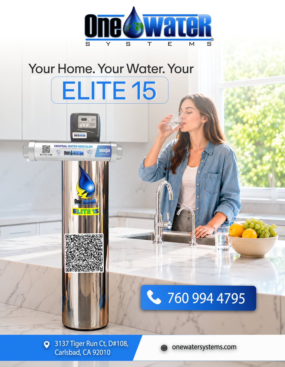OneWaterSystems's tweet photo. Give your home the water care it deserves with the Elite 15 Salt Free Water Softener and Whole House Water Filtration System from One Water Systems.

Enjoy cleaner, better-quality water throughout your home with a salt-free, cartridge-free system designed for convenience and peace of mind. Plus, enjoy the confidence of a 15-year warranty.

Visit: https://t.co/OhMP6m3kDm

#OneWaterSystems #Elite15 #SaltFreeWaterSoftener #WholeHouseWaterFiltration #HomeWaterFiltration #Better