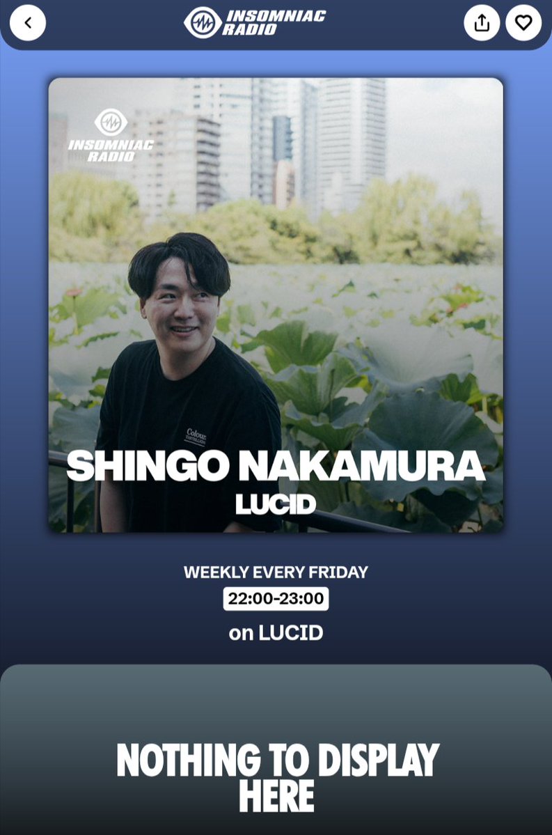 ninico226's tweet photo. Insomniac Radio “Tokyo Midnights” by Shingo Nakamura📻️
放送時間が変更になったそうですが、Web版ではArtist紹介的なページしか見られない状態が続いてるので、今頃ようやく…ですがアプリをインストールしてみました😁💦 https://t.co/8rdfJ2viW3