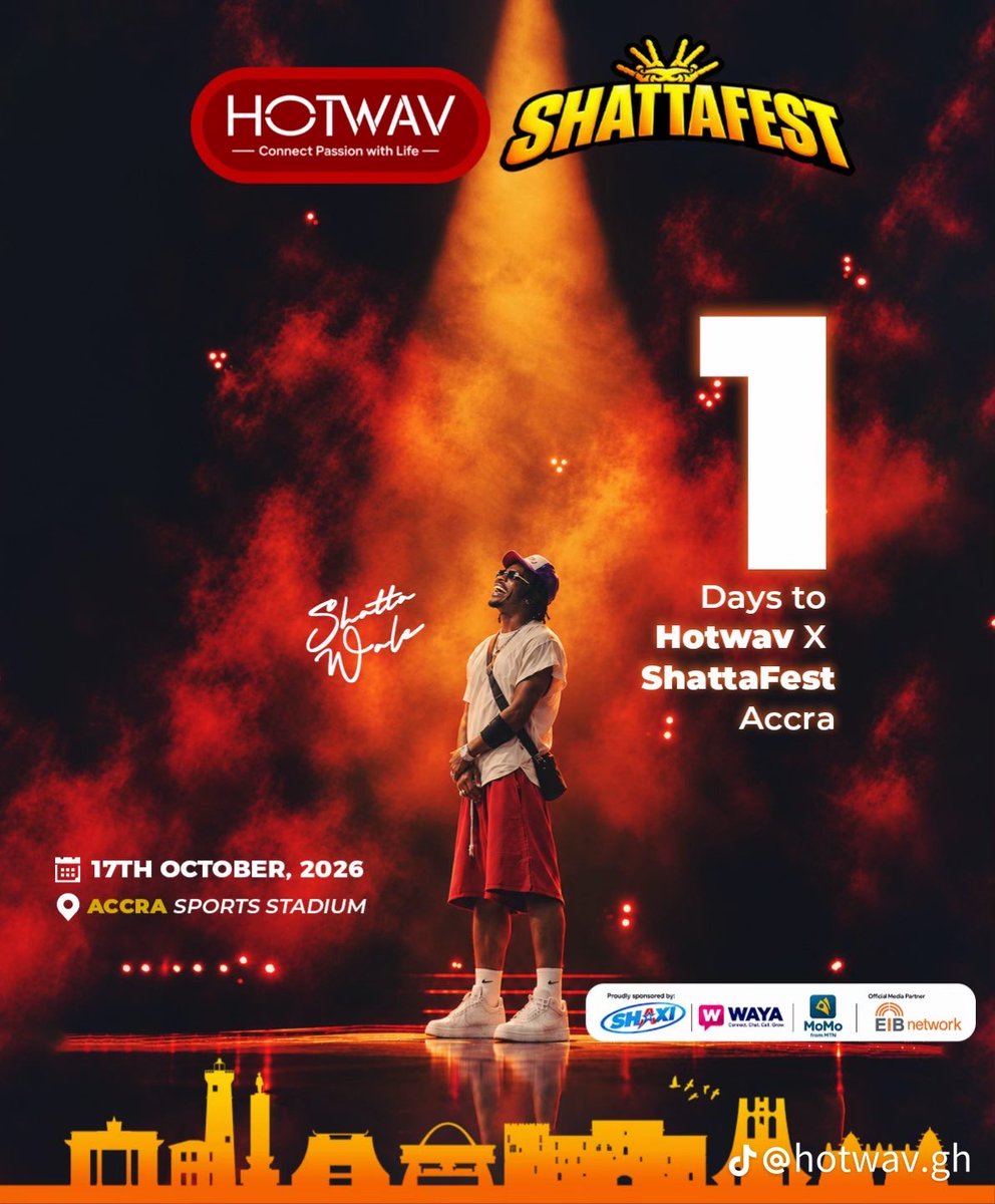 ShattaGermany's tweet photo. 1 DAYS TO GO!
Visit the Shaxi app or the Shaxi website https://t.co/fA7iqdZ5i2 and purchase your ticket.
#ShattaFestAccra #ShattaFestGh26 #HotWav #Momo #Waya #Shxi #EibNetwork https://t.co/zRlR8FDqce