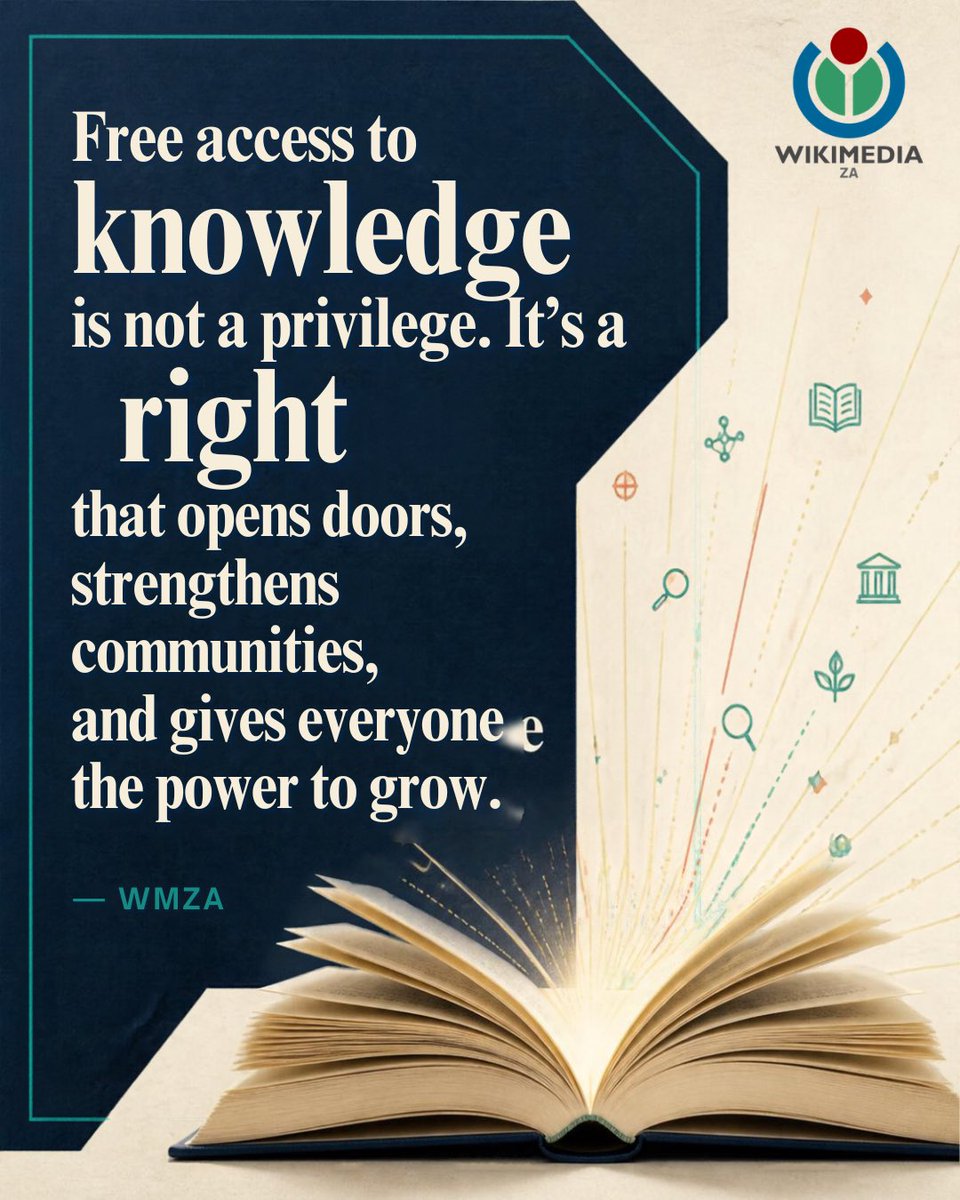 Wikimedia_ZA's tweet photo. Knowledge shouldn't have a price tag, a language barrier, or a boundary. 🌍💡 When info is free, open, and accessible in every language, communities thrive, heritage is preserved, and everyone gets a seat at the table. https://t.co/IMgaiTtgg7